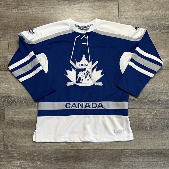 Vintage CCM Canada Hockey Jersey Youth Size XL Retro Blue White - Picture 1 of 9